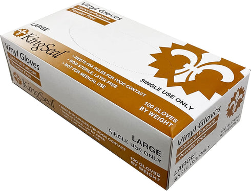 KingSeal LARGE Vinyl General Purpose Disposable Gloves, Powder-Free, 4 mil, Clear - 4 boxes of 100 Gloves by Weight (400 Count)