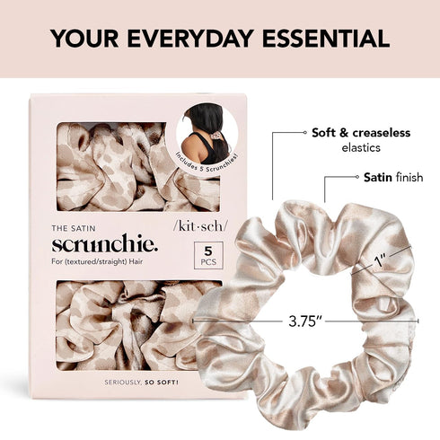 Kitsch Leopard Prints Satin Scrunchies for Women, No Crease Hair Ties for All Hair Types, 5 Pcs