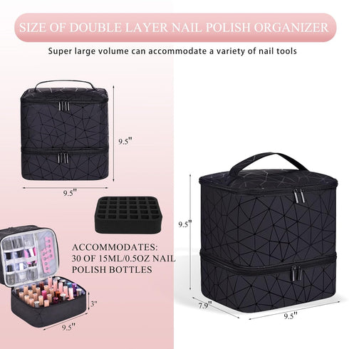 RZMAYIS 30 (15ml/0.5fl.oz) PU Leather Nail Polish Organizer, Double Layer Nail Polish Storage Holds Bottles & Nail