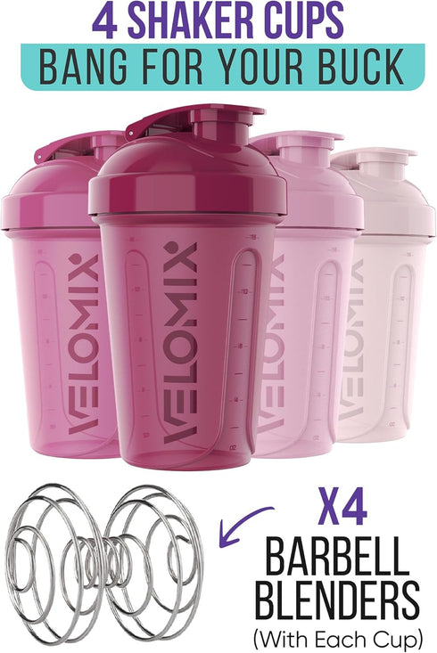 4 PACK 20 OZ Protein Shaker Bottles for Protein Mixes, Shaker Cups for Protein Shakes (Berry Blend-4 Pack)