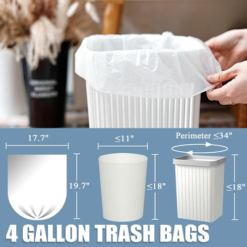 4 Gallon Small Trash Bags, 250 Count, Unscented, Transparent, Durable for Bathroom, Kitchen, Office, Bedroom