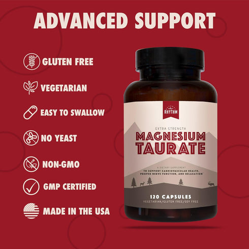 Natural Rhythm Magnesium Taurate, High Absorption Taurate, 750mg (150mg of Elemental Magnesium) 120 Capsules
