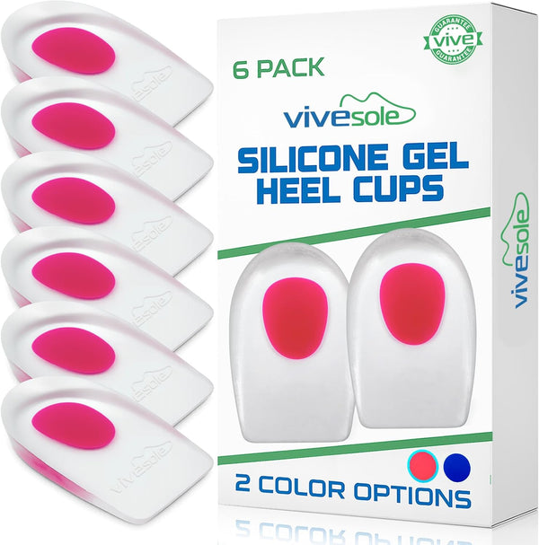 ViveSole Heel Cups for Heel Pain Relief - 3 Pairs Gel Cushion Inserts for Heel Spur, Achilles Tendonitis, Plantar