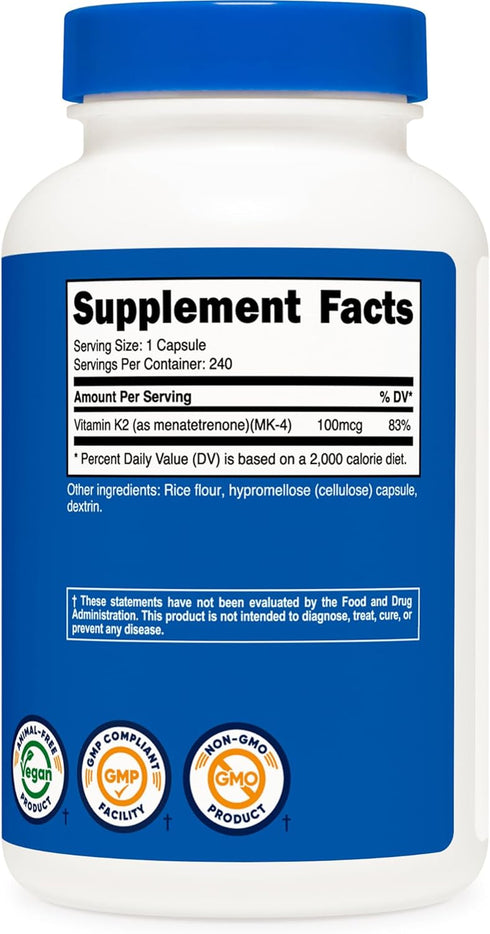 Nutricost Vitamin K2 (MK4) 240 Capsules (100mcg) - Non-GMO and Gluten Free