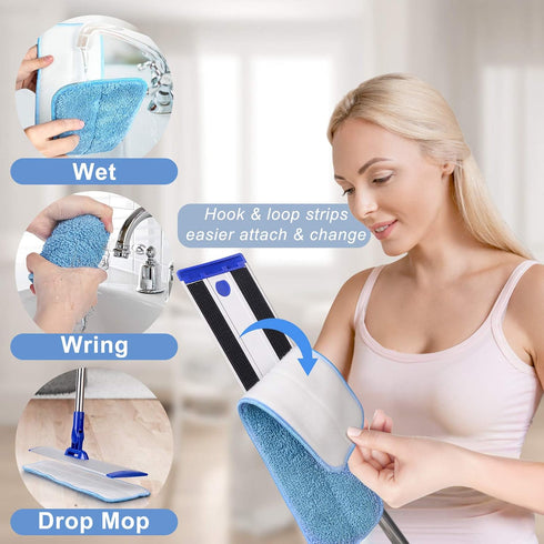 18" Professional Microfiber Mop Floor Cleaning System, Flat Mop with Stainless Steel Handle, 4 Washable Mop Pads