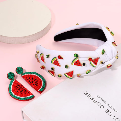 Watermelon Rhinestone Crystal Headbands for Women's Summer Beach Vacation Outfits (Watermelon 1, Set of 3)