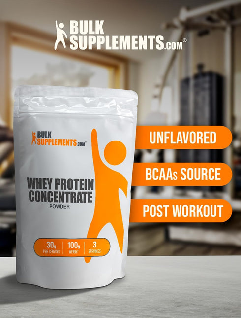 BulkSupplements.com Whey Protein Concentrate Powder 80%, Unflavored, Gluten Free, 30g per Serving, 100g