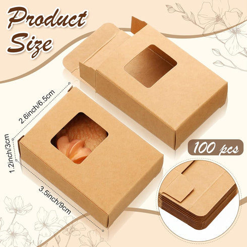 Outus 100 Packaging 3.5 2.6 1.2 Inch Pcs Soap Boxes Bulk Soap Boxes for Homemade with Window Mini Kraft Paper Container