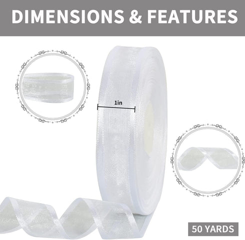 TONIFUL 1 Inch x 25 Yards White Sheer Organza Ribbon with Satin Chiffon for Gift Wrapping and Party Decoration