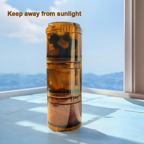 JMOFLUG 7 20ml *7 Stackable Pill Organizer Day, Pill Box Tower with Connectable Screw Lids,Light Shielding & Airtight