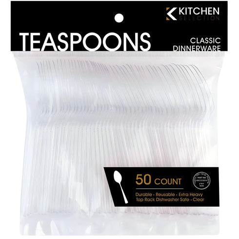 Premium Disposable Clear Plastic Teaspoons, 50 Count, Transparent, Durable, Convenient for Parties and Everyday Use
