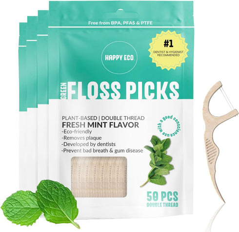 Biodegradable Floss Picks, 200pcs Natural, Vegan, Sustainable, Reusable Dental Floss, Shred Resistant and Nontoxic