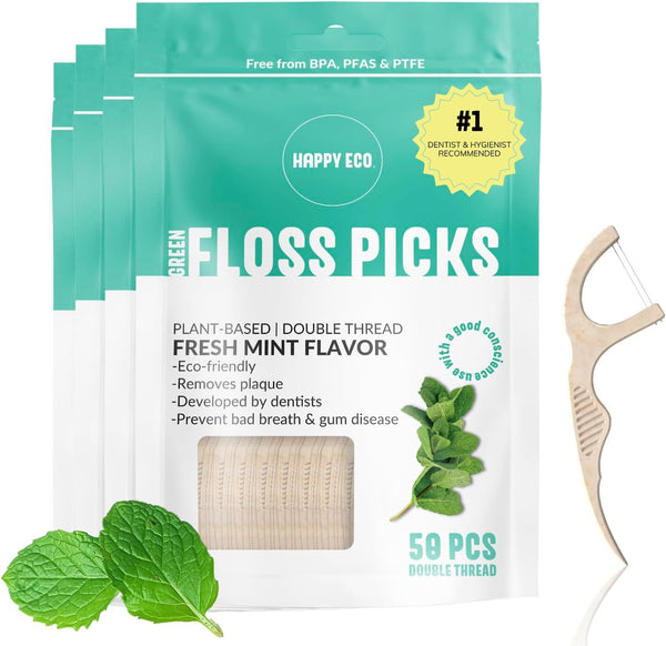 Biodegradable Floss Picks, 200pcs Natural, Vegan, Sustainable, Reusable Dental Floss, Shred Resistant and Nontoxic