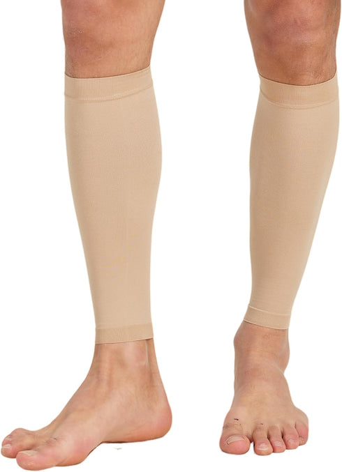 MGANG Calf Compression Sleeve, 2 Pairs 20-30mmHg Leg Compression Socks for Pain Relief, Beige S/M