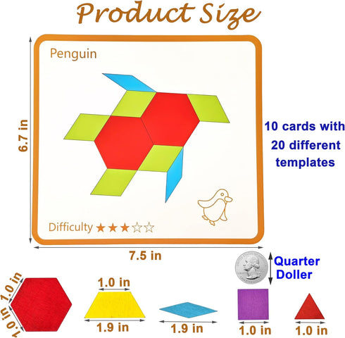 PHIELEY 80 Activities for Dementia Patients, Pieces Wooden Tangrams Puzzle Game for Seniors, Colorful Shape Pattern