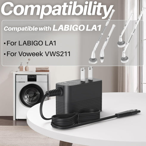 9V Power Supply for Labigo Electric Spin Scrubber LA1 Pro, Compatible AC Adapter for Voweek VWS211 SP02 Cleaning Brush