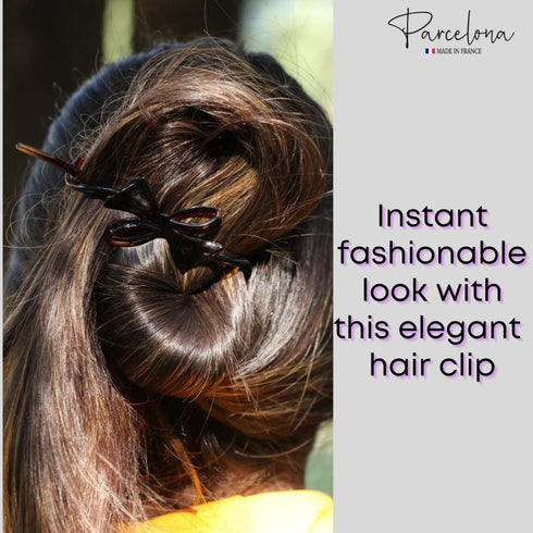 Parcelona French Twist n Clip Hair Barrette, 4" Flower, Bow, Chain, Tortoise Shell Brown
