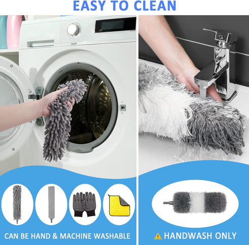 Microfiber Duster Kit 23pcs with 30 to 100 Inches Extension Pole and Washable Bendable Feather Duster for Cleaning