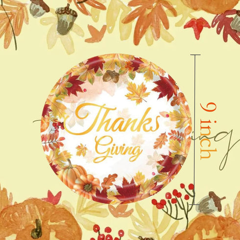 mdgfge 24Pcs (9 inch) Thanksgiving Paper Plates, Autumn Maple Leaf with Pumpkin Disposable Dessert Plates Tableware