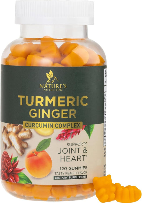 Turmeric Curcumin with Black Pepper Extract & Ginger Gummies - 95% Curcuminoids, Joint Support, Nature's Tumeric