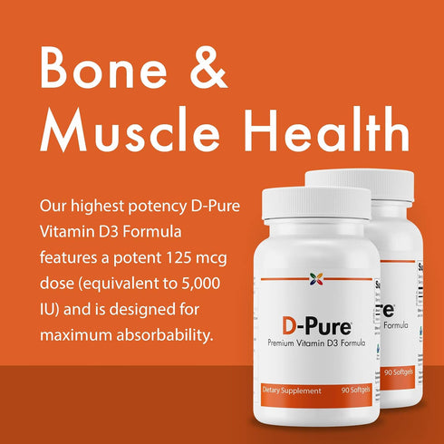 Stop Aging Now D-Pure Formula 125 MCG, Premium Vitamin D3 5000 IU with Safflower Oil, 90 Softgels