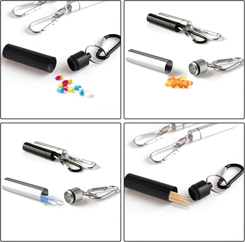 4 Pack Portable Pill Box Container Case, Aluminum Alloy Keychain Pill Holder, Waterproof for Outdoor Camping Travel