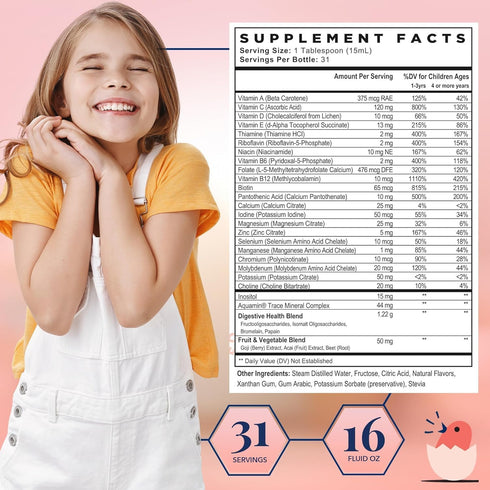 Best Nest Wellness Kids Liquid Multivitamin, Methylated Vitamins, Vegan, Gluten-Free, Strawberry Flavor, 16oz