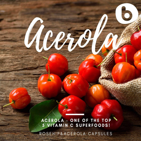 Organic Rose Hips & Acerola Vitamin C Capsules, 1000mg, for Immune and Collagen Support