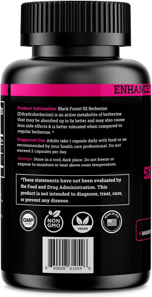 Black Forest 5X Berberine a Dihydroberberine supplement (Super Berberine Now 5X More Effective Than Regular Berberine HCL) Best Dihydroberberine with Ceylon Cinnamon - Similar to Berberine Phytosome