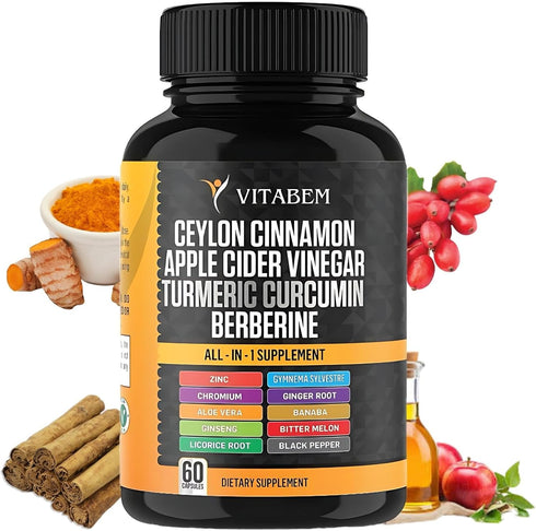 Vitabem Ceylon Cinnamon Capsules 3000mg Turmeric 3000mg Apple Cider Vinegar 3000 mg Ginseng