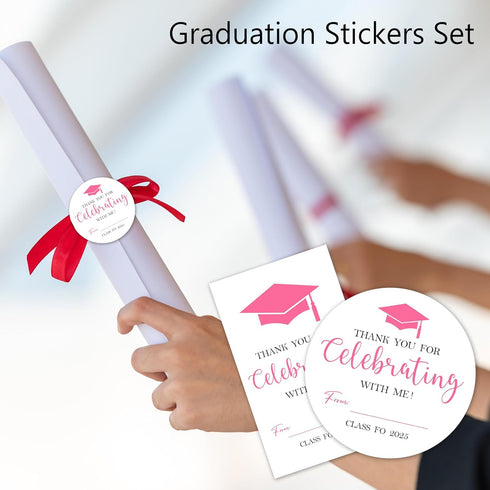 Set 2025 40 20 A02 Graduation Stickers - Pink Graduation Season - Self Adhesive Labels, Round & Tag Shaped, Each Pcs
