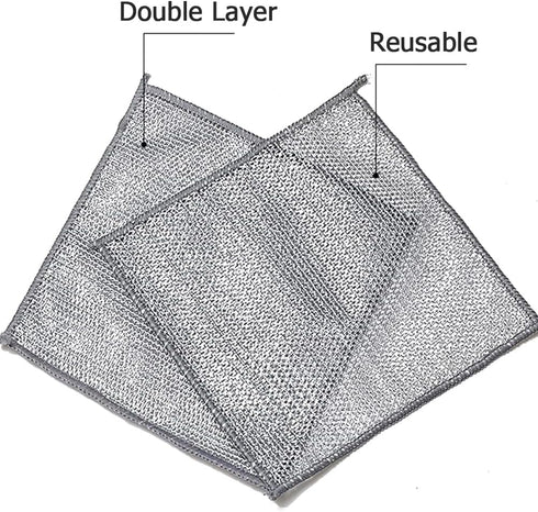 YinQin 6 PCS Double Layer Non-Scratch Wire Dishwashing Rags, Sturdy Reusable Steel Wire Cleaning Cloths for Kitchen