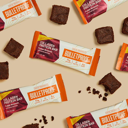Bulletproof Fudge Brownie Collagen Protein Bars, Pack of 12, Keto-Friendly Snack with MCT Oil, No Added Sugar