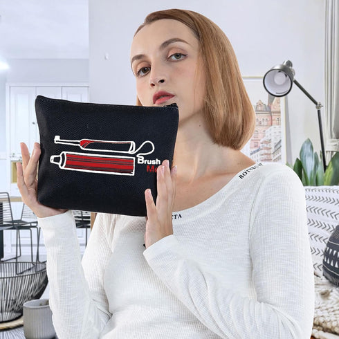 G2TUP Novelty Travel Toothbrush Holder, Brush Me Canvas Dopp Kit for Toiletries (Black Bag)
