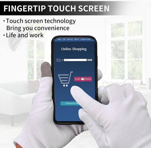 Sibba 2 Pairs White Cotton Touch Screen Moisturizing Gloves for Overnight Bedtime Hand Spa Treatment, Heal Eczema
