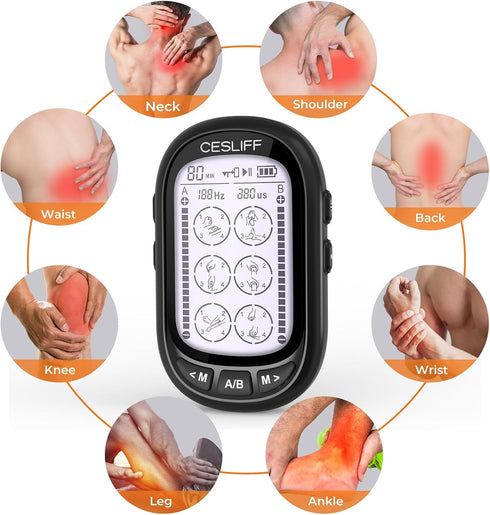 Dual Channel TENS EMS Unit, Rechargeable Electric Pulse Massager for Pain Relief, 24 Modes, 36 Levels Intensity