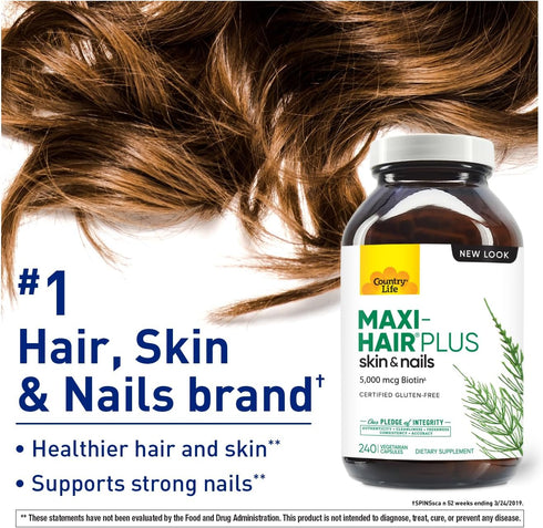 Country Life Maxi-Hair Plus Biotin, Supports Healthy Hair, Skin and Nails, 240 ct