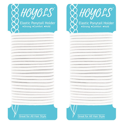 Hoyols 50 Count Ponytail Holders - No Metal Braided Hair Bands for Thick Fine Curly Hair, Elastic Thick Tie (White, 4mm)