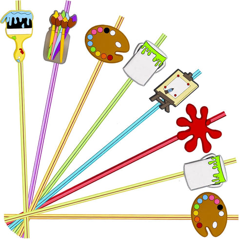 24pcs Art Painting Character Cocktail Drink Straws and Brushes for Birthday Party Supplies, Welcome Back to School