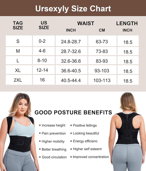 URSEXYLY Adjustable Back Brace Posture Corrector for Women, Full Back Support for Upper and Lower Back Pain Relief