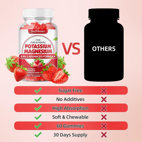 Potassium Gummies for Adults, 60 Gummies - High Absorption Magnesium Potassium Supplement with Vitamin B6 for Muscle