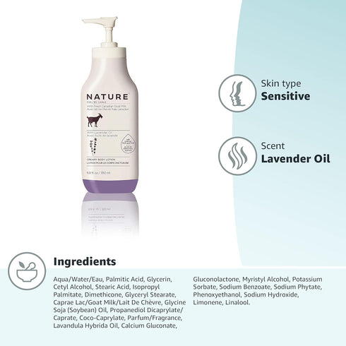 Nature by Canus Lavender Goat Milk Body Lotion, 11.8 oz, Creamy Moisturizer for Sensitive Skin