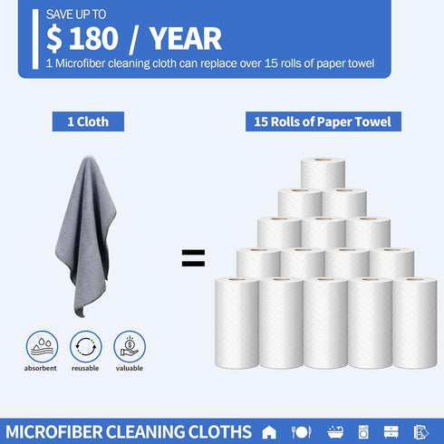 Premium Microfiber Cleaning Cloth, 8 Pack, Lint-Free 300GSM Ultra Absorbent Towels for Household Kitchen (Grey)