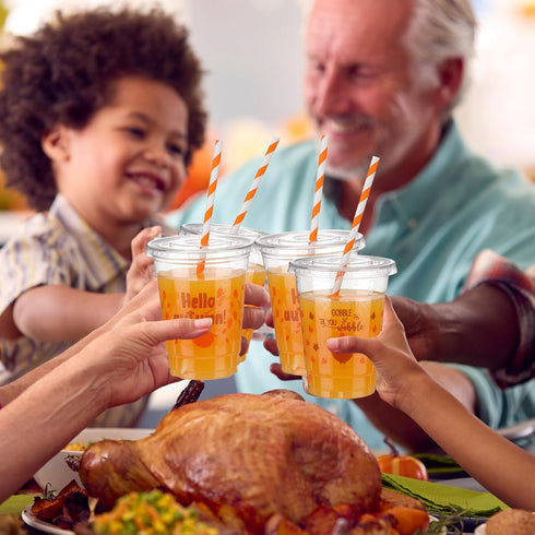 Yaomiao 300 12 oz Set Pcs Thanksgiving Day Plastic Cups with Lids and Straw Fall Plastic Party Cups Thanksgiving