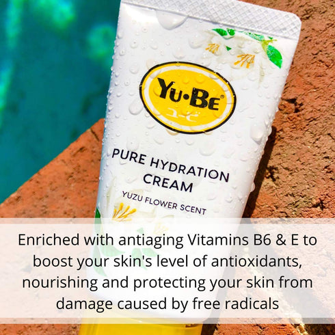 Yu-Be Yuzu Pure Hydration Cream - Vegan Body & Hand Lotion for Sensitive Skin, 1.35 Fl Oz