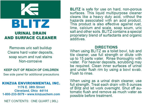 Blitz Professional Urinal & Toilet Cleaner, Disintegrates Uric Salt to Open Pipes, Safe Formula (32 oz.)