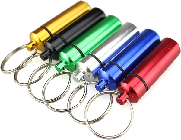 3 Size Waterproof Aluminum Pill Box Case, Colorful 6pcs Capsule Bottle Cache Drug Holder Keychain Container