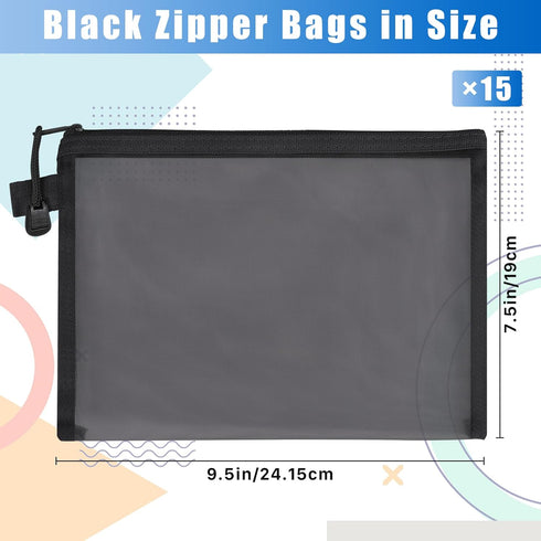 15 Pcs Mesh Zipper Pouch Mesh Bags Makeup Bags Mesh Cosmetic Bag Makeup Pouches,Nylon Mesh Travel Bags,Zipper Pouches for Organizing Pouches for Travel (Black, 9.5 x 7.5 Inch)