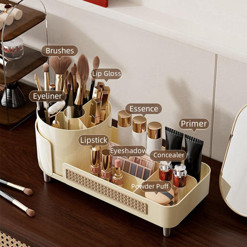 Rotating Large Capacity Cosmetic Display Case - Black Bathroom Counter Organizer for Skincare & Cosmetics