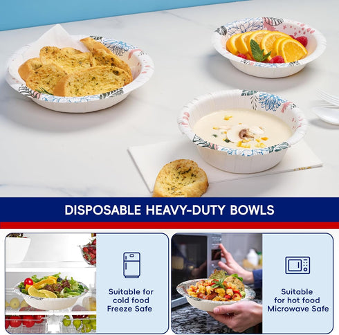 JOLLY CHEF 160 Count Paper Bowls, 20 oz Soak Proof and Cut Proof, Heavy Duty Disposable Bowls for Dinner or Lunch